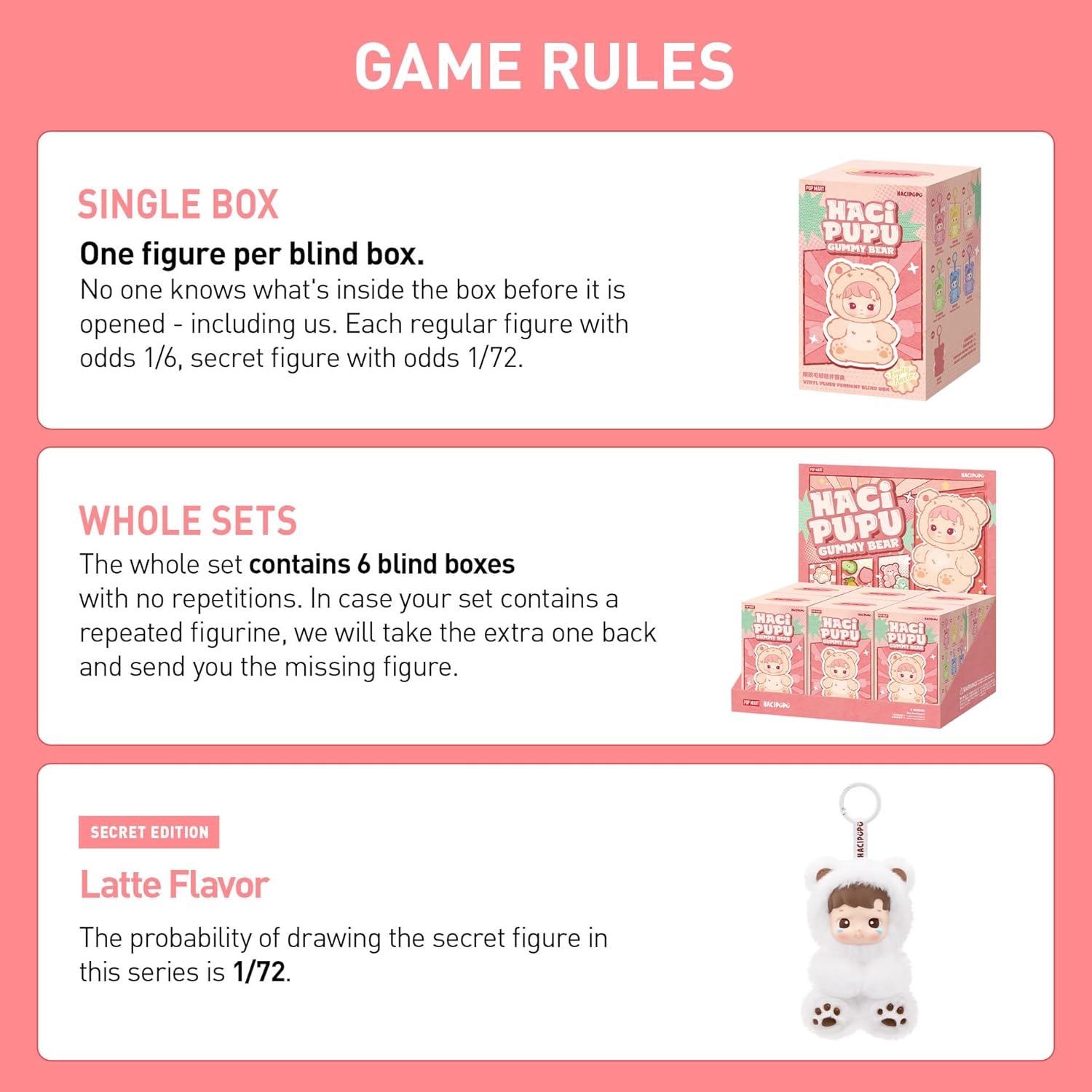 POP MART HACIPUPU Gummy Bear Series-Vinyl Plush Pendant Blind Box, Random Design Action Figures Collectible Toys Decorations, Holiday Birthday Gifts for Girls and Boys, Single Box